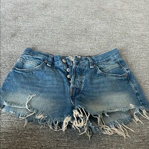 Free People Frayed Blue Jean Shorts